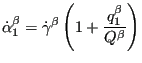 $\displaystyle \dot{\alpha}_1^\beta = \dot{\gamma}^\beta \left (1 + \frac{q_1^\beta}{Q^\beta} \right )$