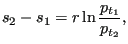 $\displaystyle s_2-s_1=r \ln \frac{p_{t_1}}{p_{t_2}},$